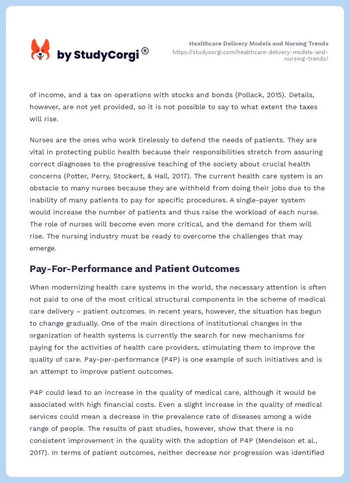 Healthcare Delivery Models and Nursing Trends. Page 2