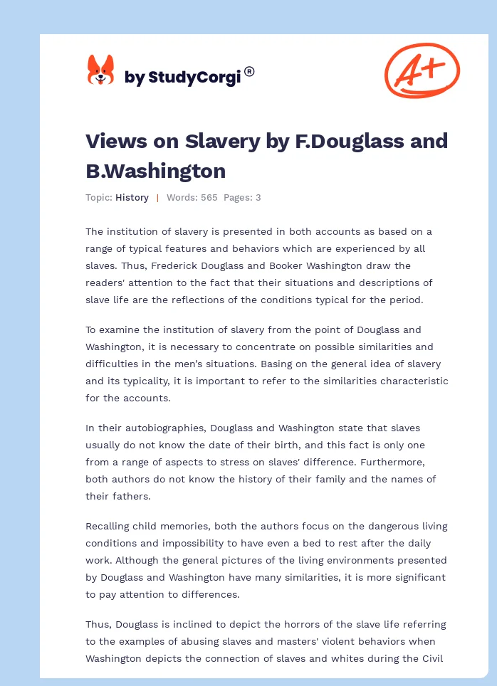 Views on Slavery by F.Douglass and B.Washington. Page 1