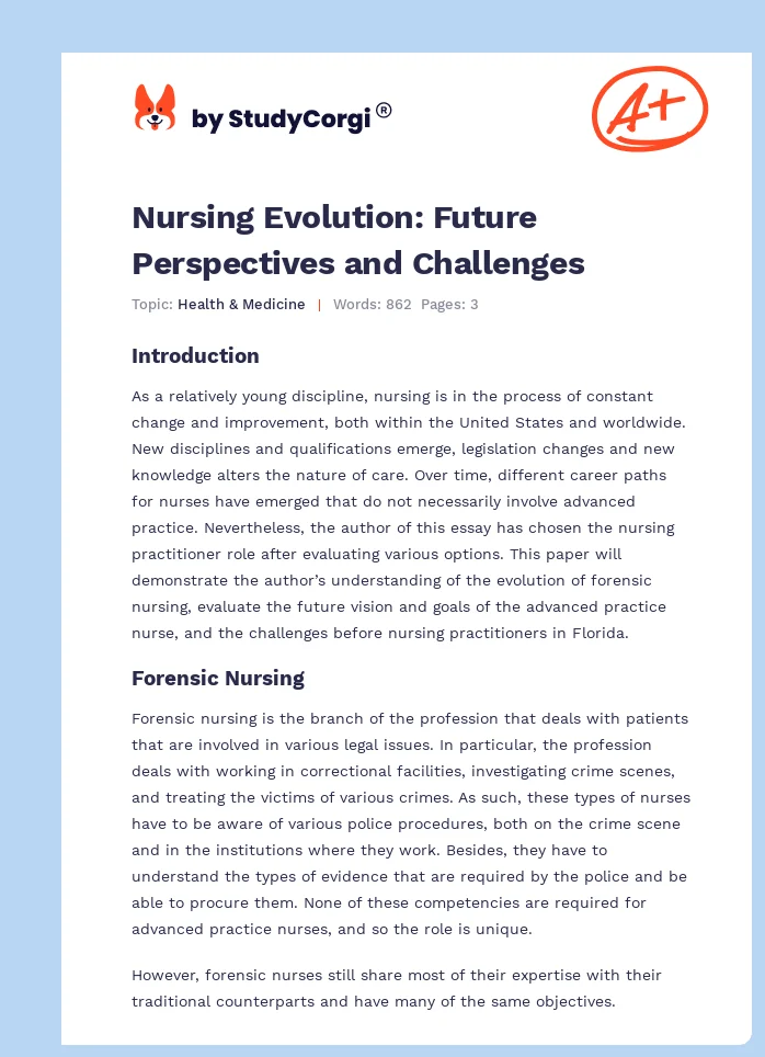 Nursing Evolution: Future Perspectives and Challenges. Page 1