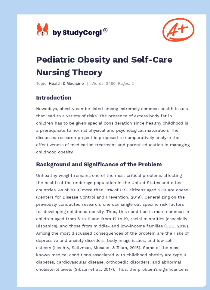 Pediatric Obesity and Self-Care Nursing Theory. Page 1