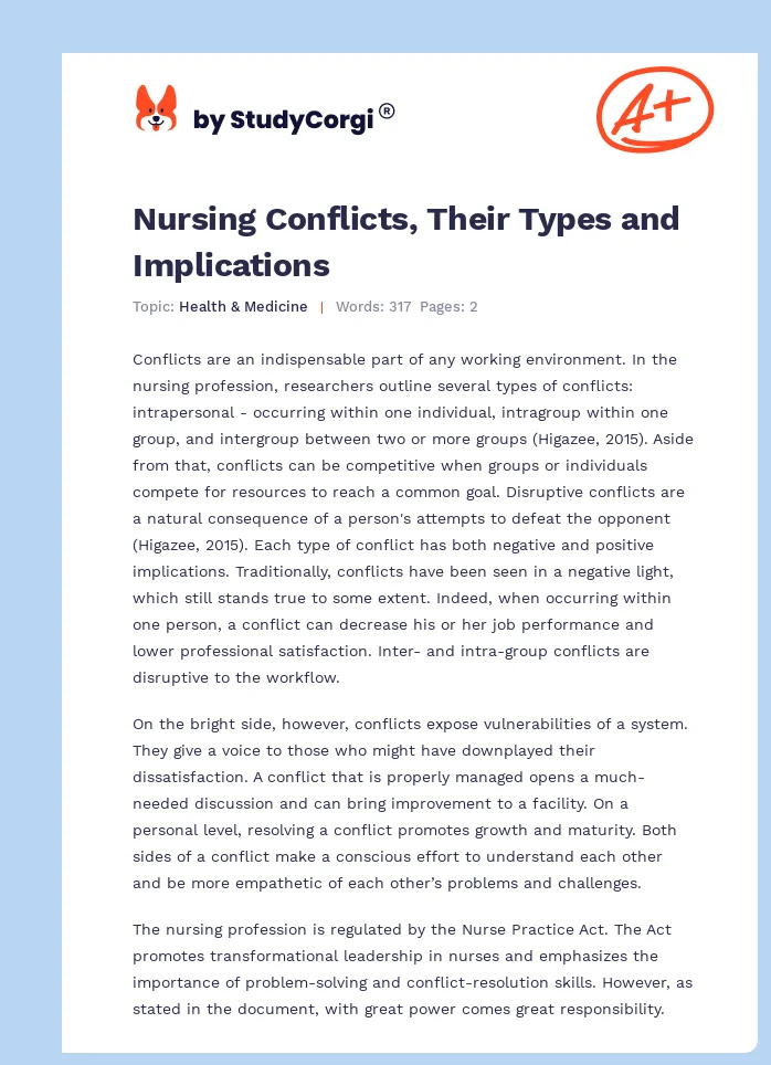 Nursing Conflicts, Their Types and Implications. Page 1