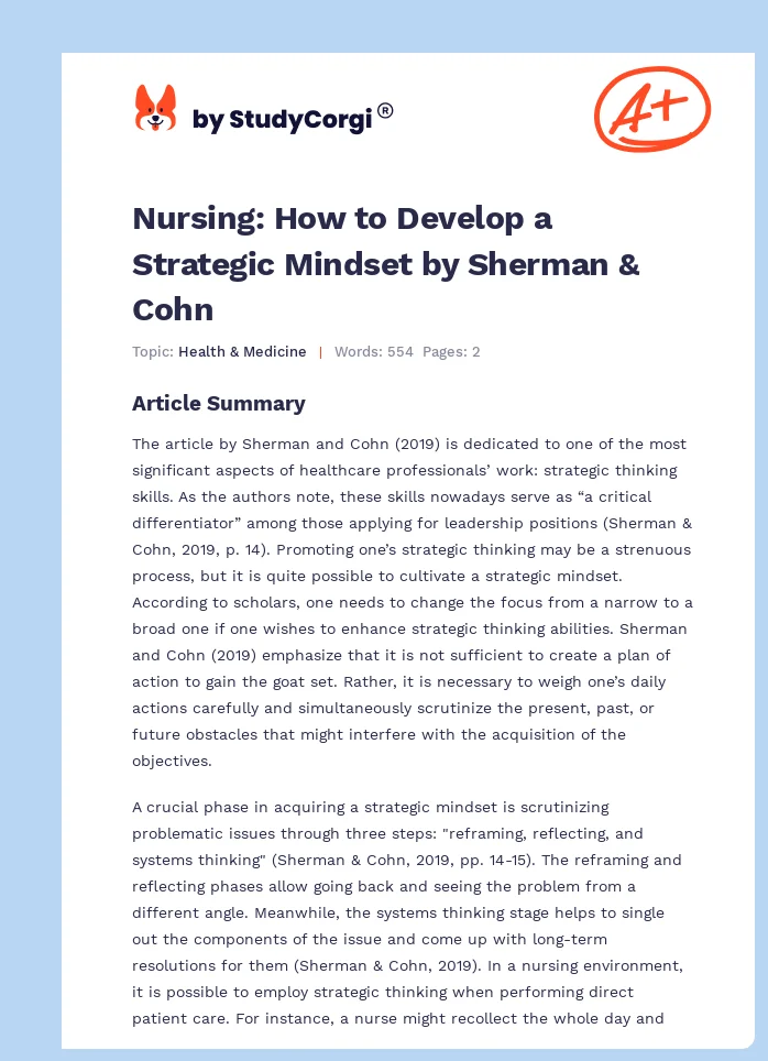Nursing: How to Develop a Strategic Mindset by Sherman & Cohn. Page 1