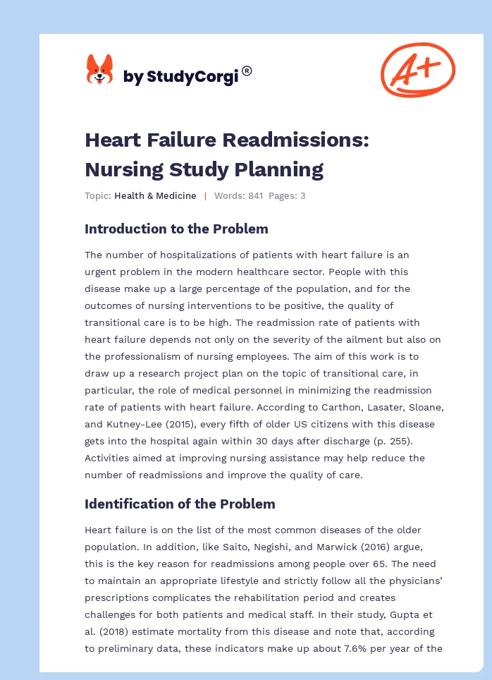 Heart Failure Readmissions: Nursing Study Planning. Page 1