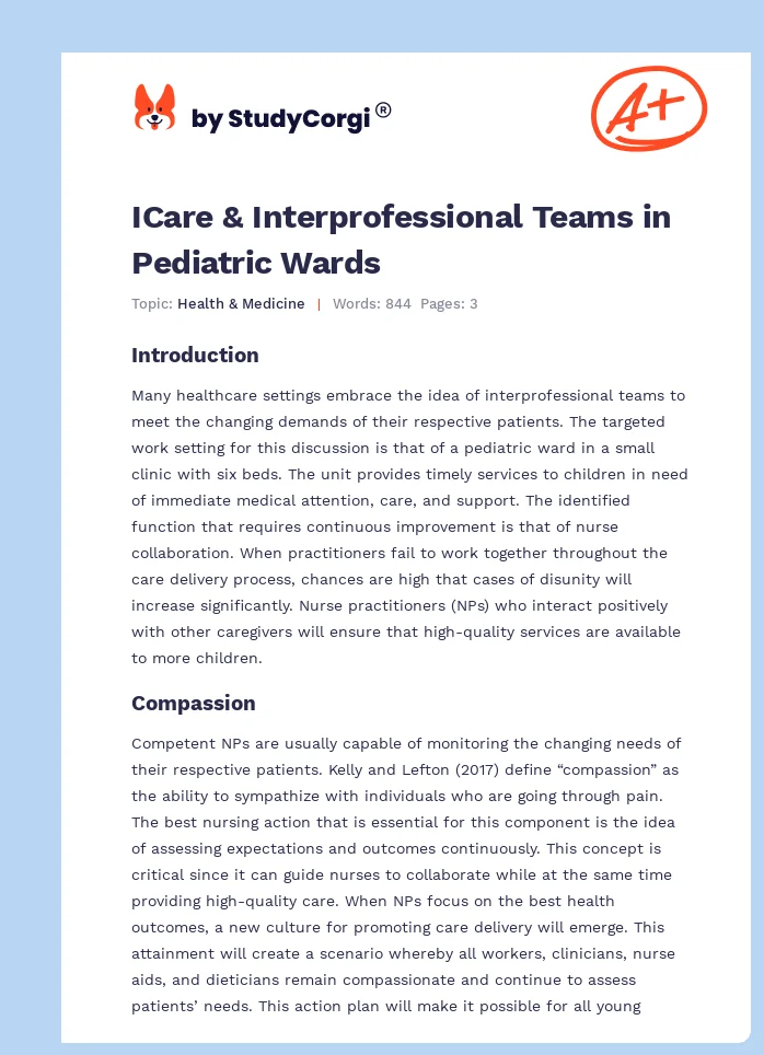 ICare & Interprofessional Teams in Pediatric Wards. Page 1