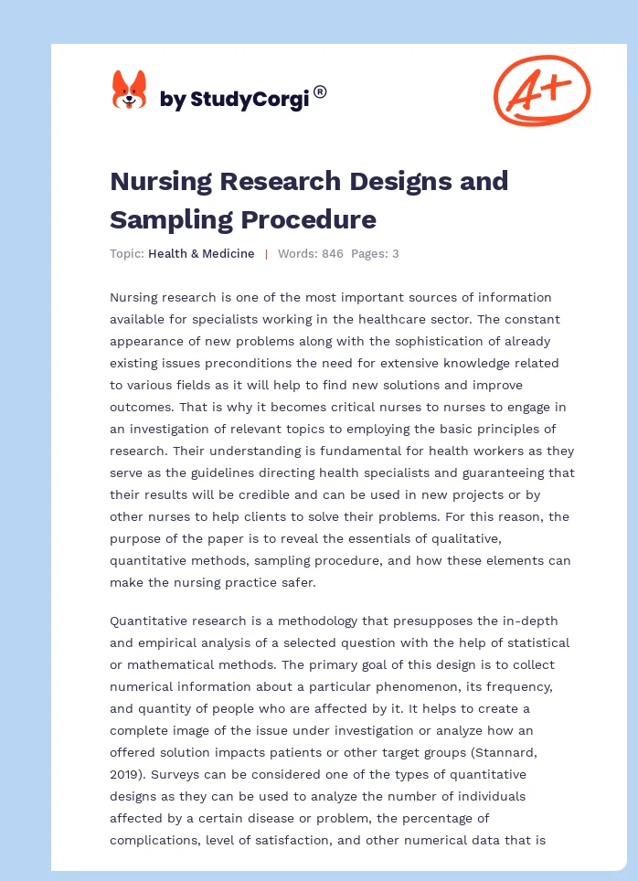 Nursing Research Designs and Sampling Procedure. Page 1