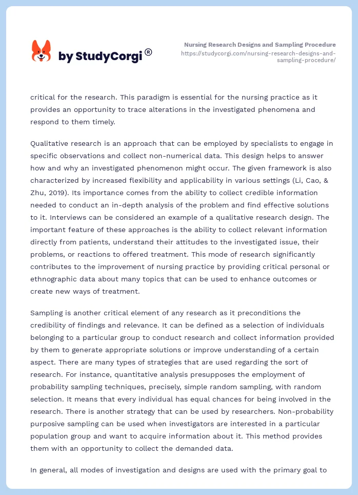 Nursing Research Designs and Sampling Procedure. Page 2