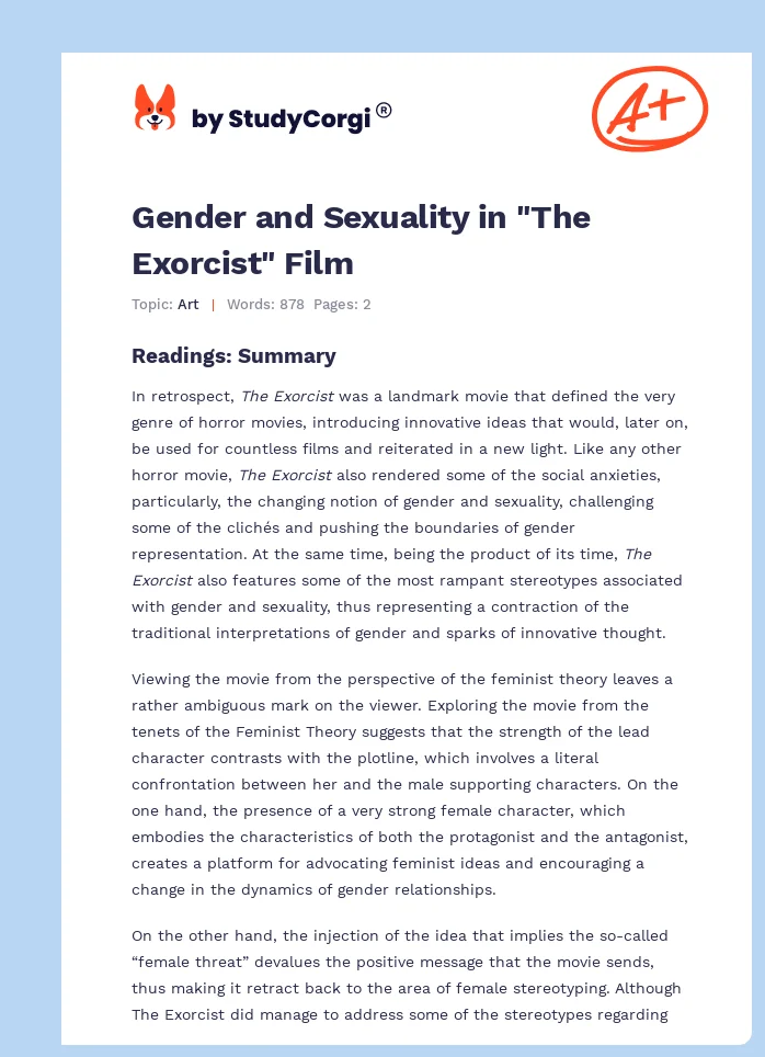 Gender and Sexuality in "The Exorcist" Film. Page 1