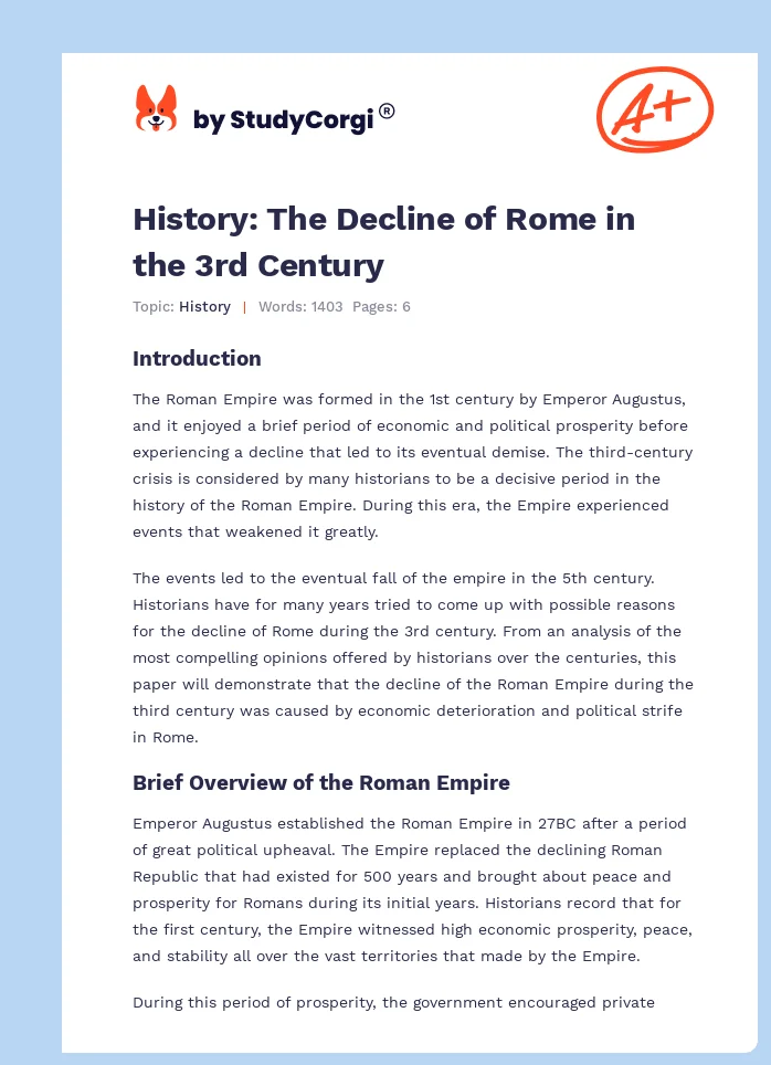 History: The Decline of Rome in the 3rd Century. Page 1