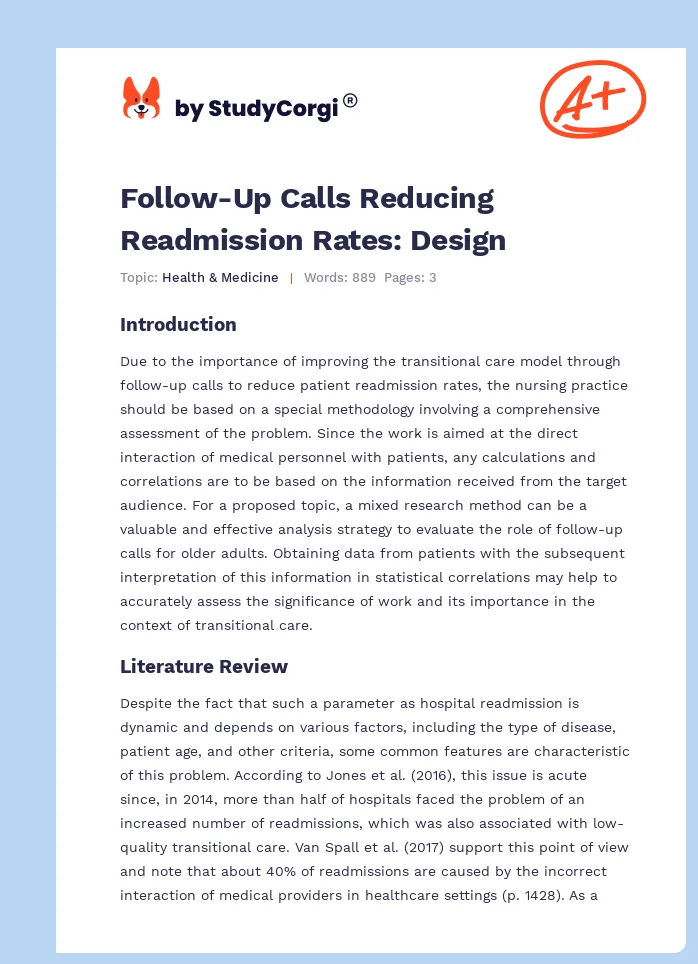 Follow-Up Calls Reducing Readmission Rates: Design. Page 1