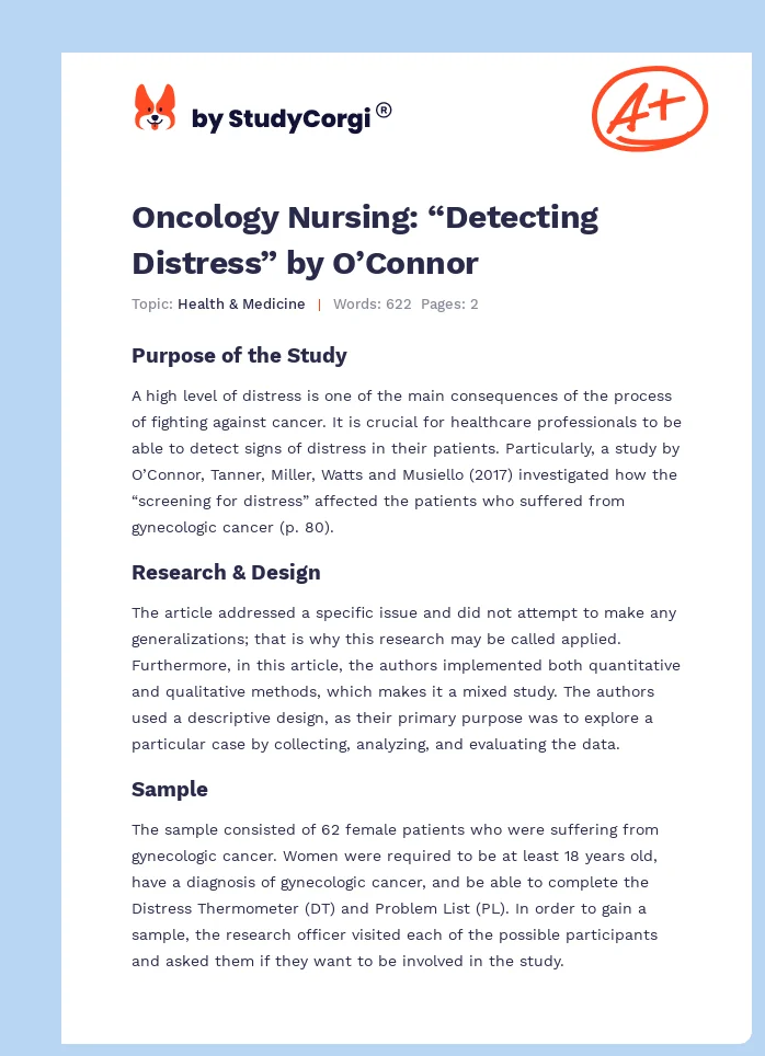Oncology Nursing: “Detecting Distress” by O’Connor. Page 1