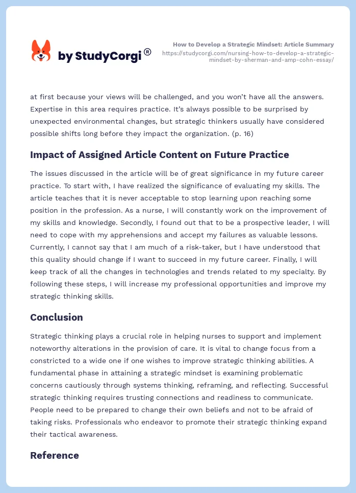 How to Develop a Strategic Mindset: Article Summary. Page 2