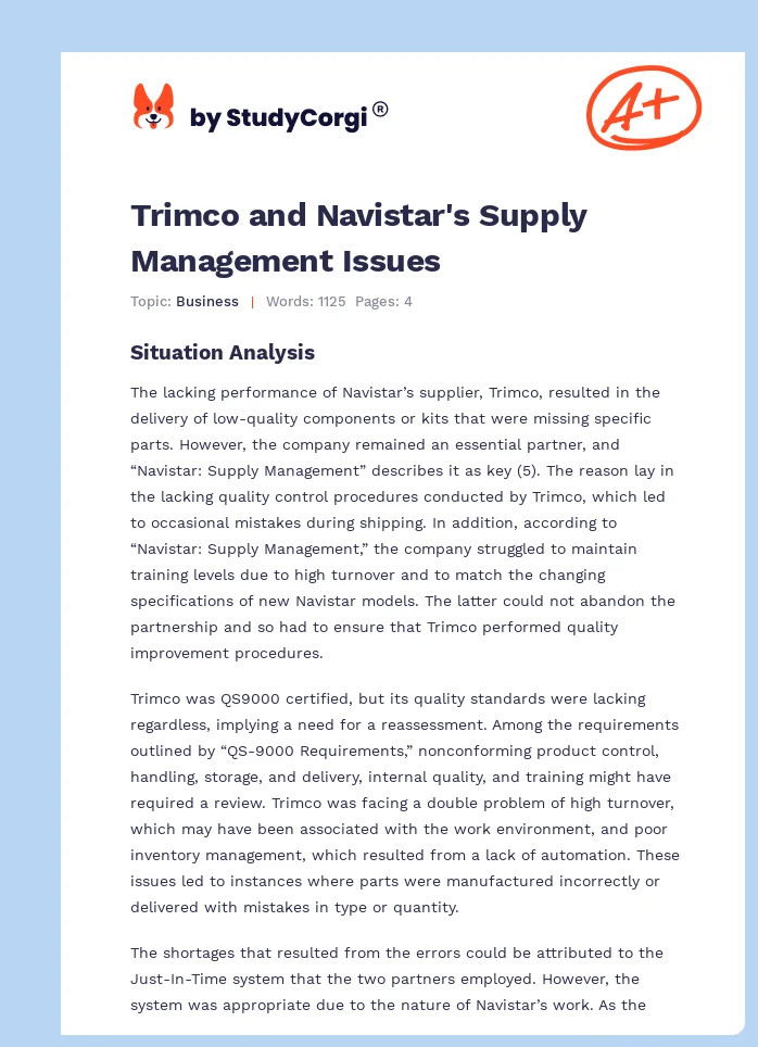 Trimco and Navistar's Supply Management Issues. Page 1