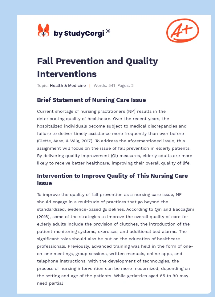 Fall Prevention and Quality Interventions. Page 1