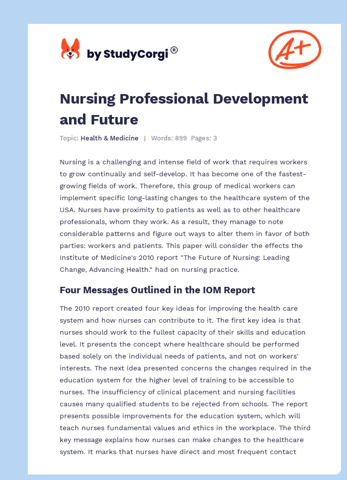 Nursing Professional Development and Future. Page 1
