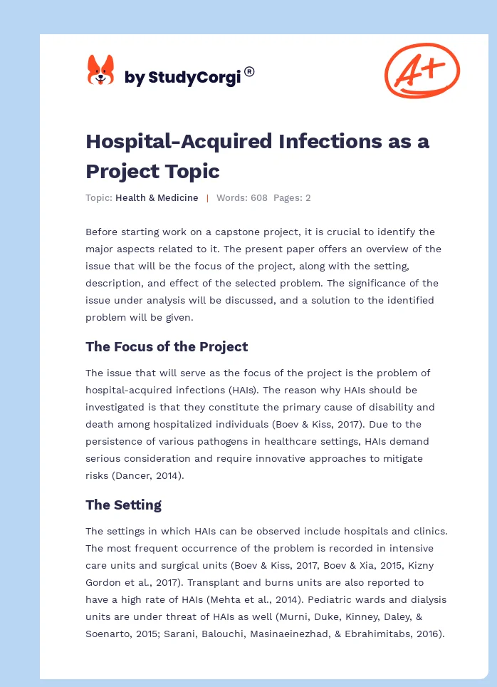 Hospital-Acquired Infections as a Project Topic. Page 1