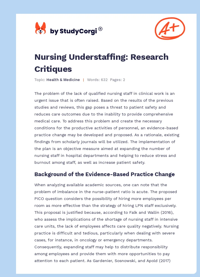Nursing Understaffing: Research Critiques. Page 1