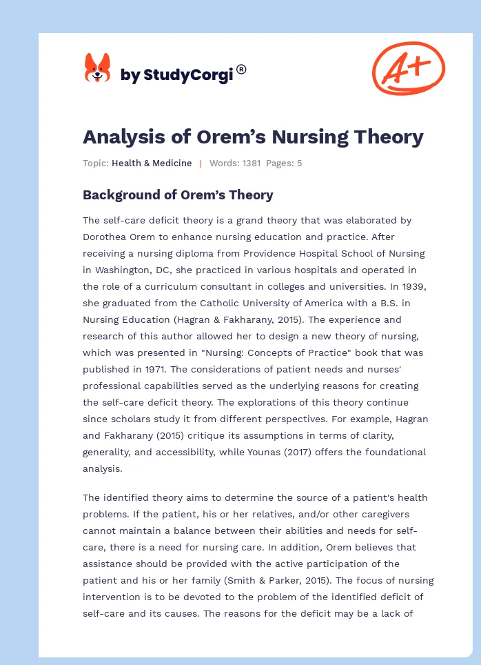 Analysis of Orem’s Nursing Theory. Page 1