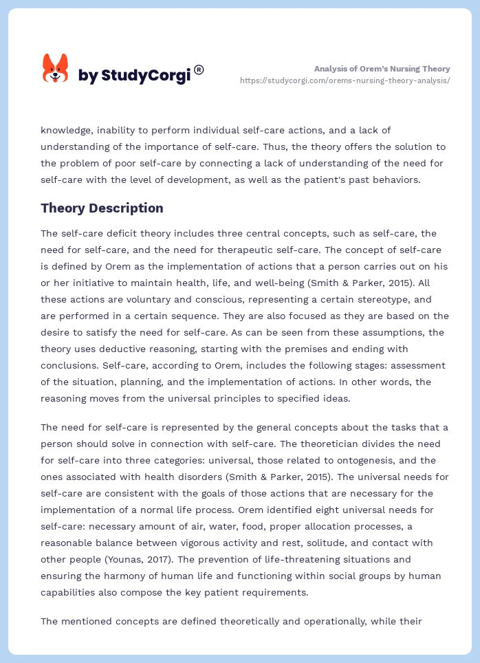 Analysis of Orem’s Nursing Theory. Page 2