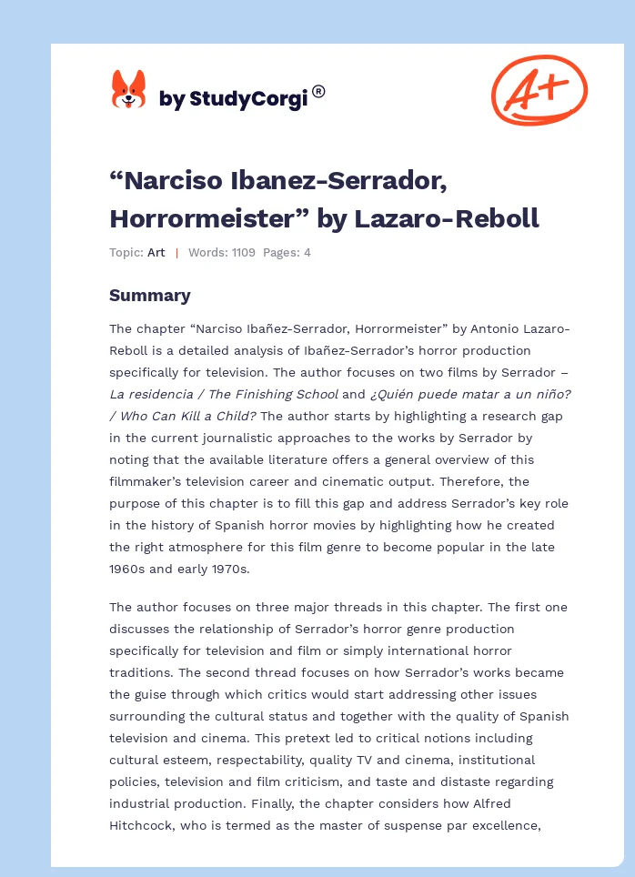 “Narciso Ibanez-Serrador, Horrormeister” by Lazaro-Reboll. Page 1