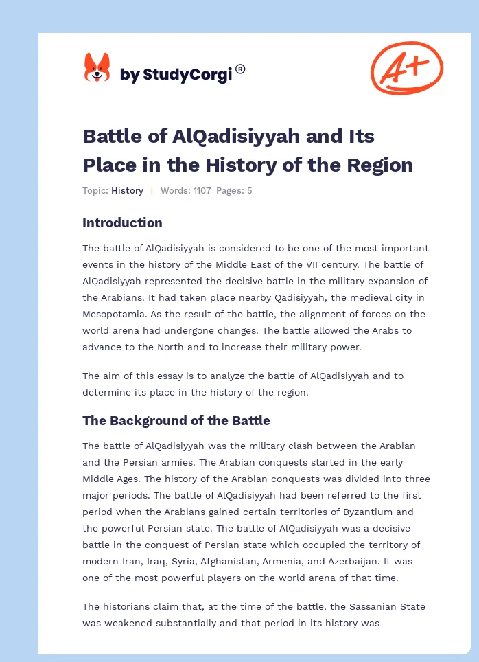 Battle of AlQadisiyyah and Its Place in the History of the Region. Page 1