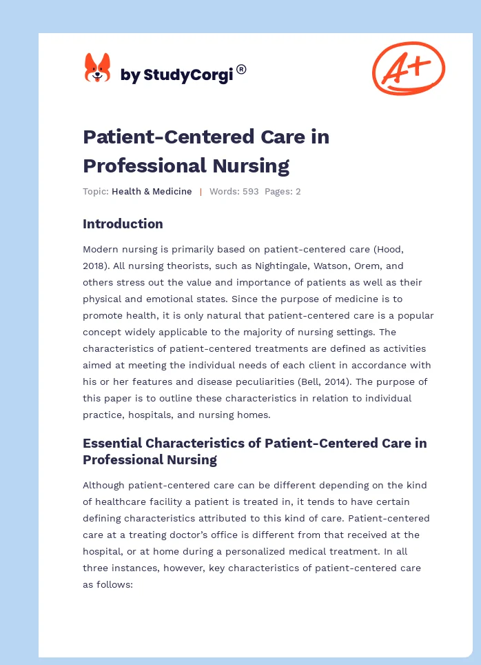 Patient-Centered Care in Professional Nursing. Page 1