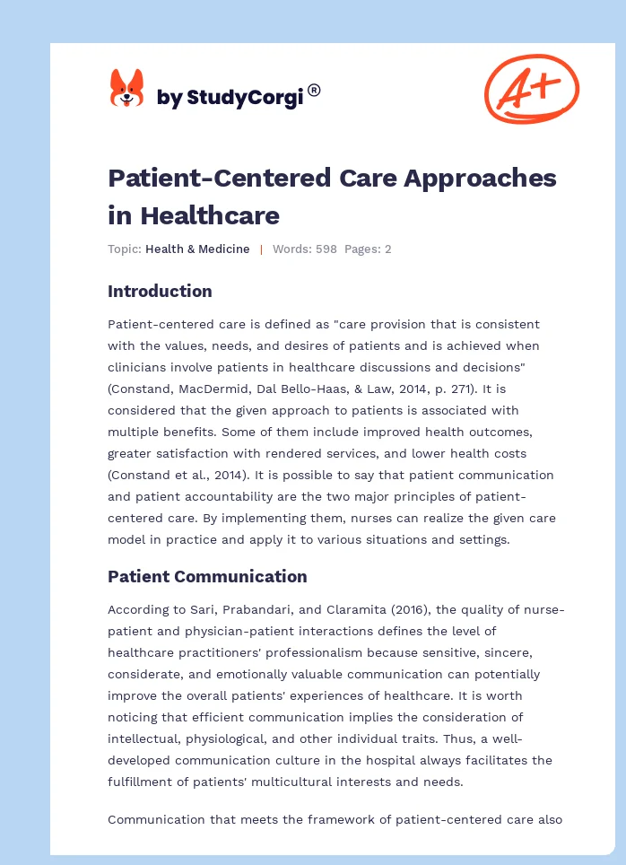 Patient-Centered Care Approaches in Healthcare. Page 1