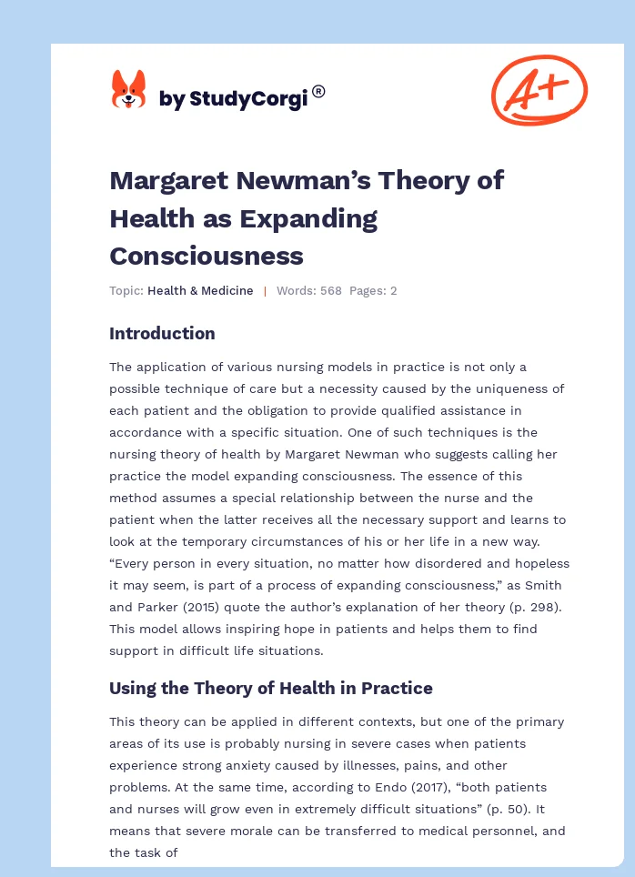 Margaret Newman’s Theory of Health as Expanding Consciousness. Page 1