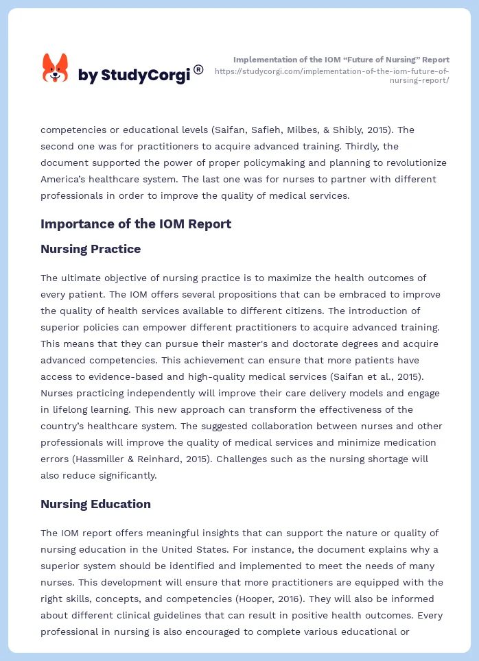 Implementation of the IOM “Future of Nursing” Report. Page 2