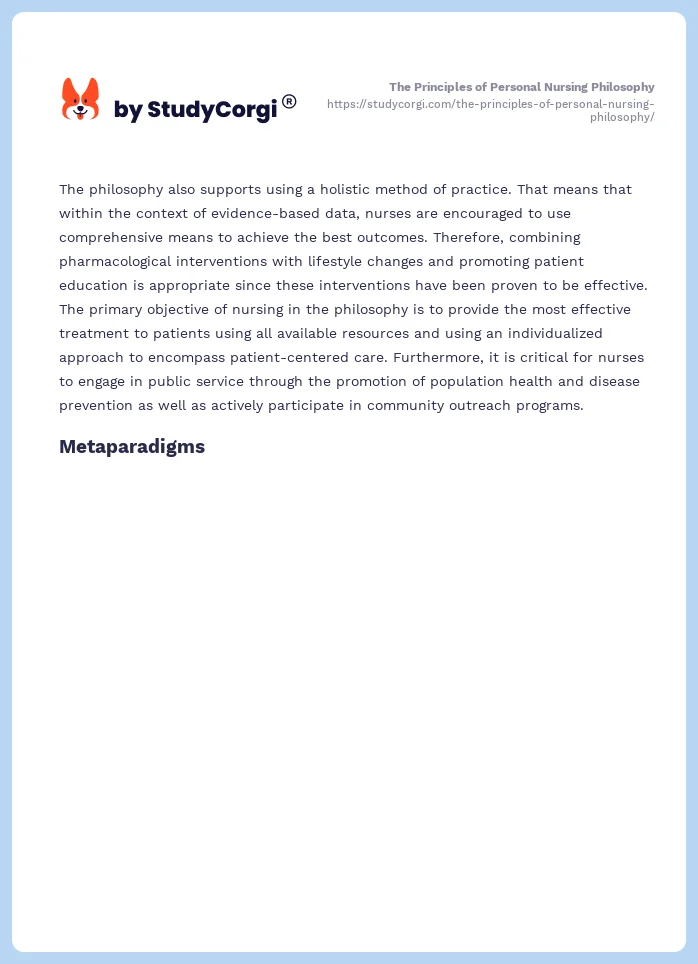 The Principles of Personal Nursing Philosophy. Page 2