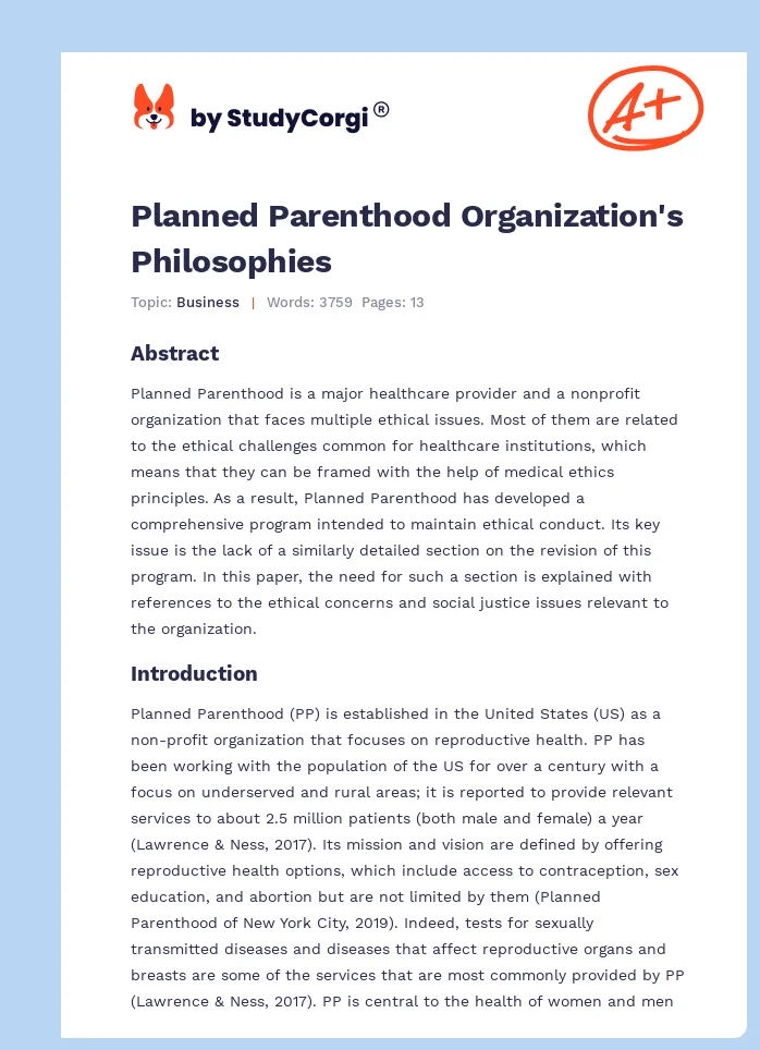 Planned Parenthood Organization's Philosophies. Page 1