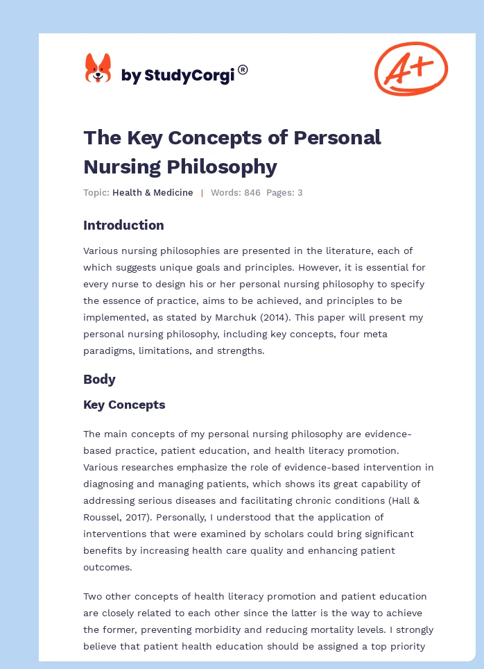 The Key Concepts of Personal Nursing Philosophy. Page 1