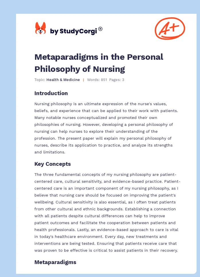 Metaparadigms in the Personal Philosophy of Nursing. Page 1