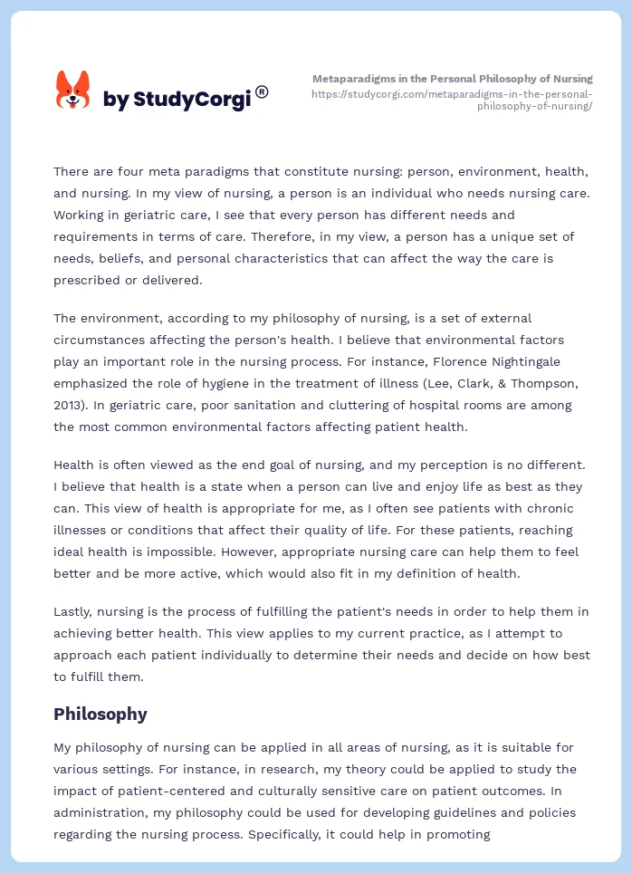Metaparadigms in the Personal Philosophy of Nursing. Page 2
