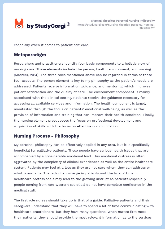 Nursing Theories: Personal Nursing Philosophy. Page 2