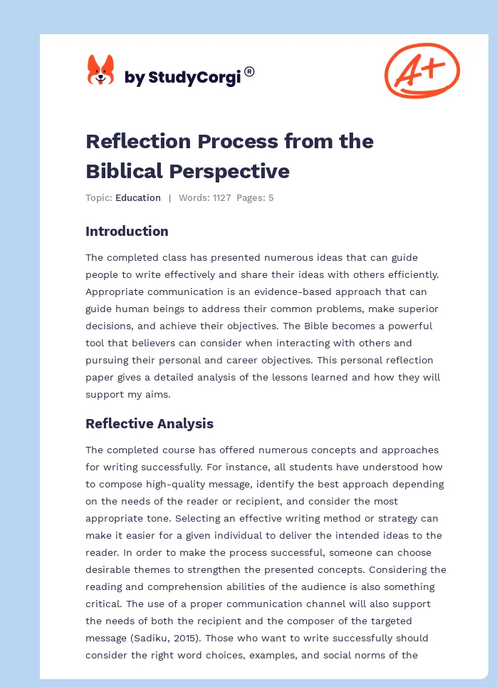 Reflection Process from the Biblical Perspective. Page 1