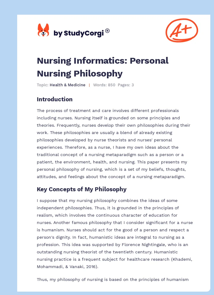 Nursing Informatics: Personal Nursing Philosophy. Page 1