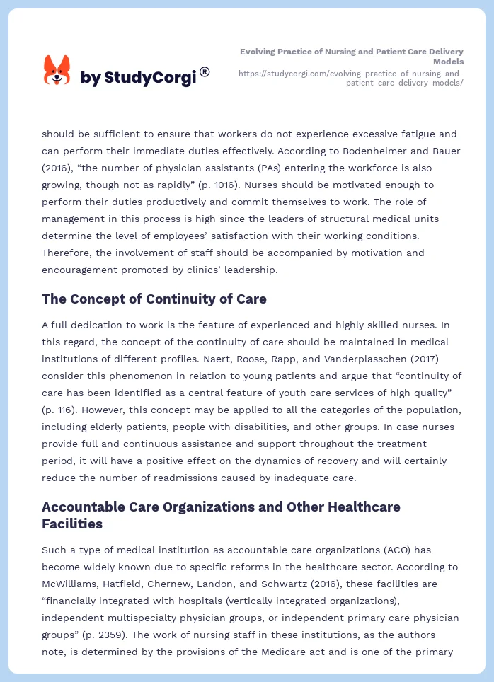 Evolving Practice of Nursing and Patient Care Delivery Models. Page 2