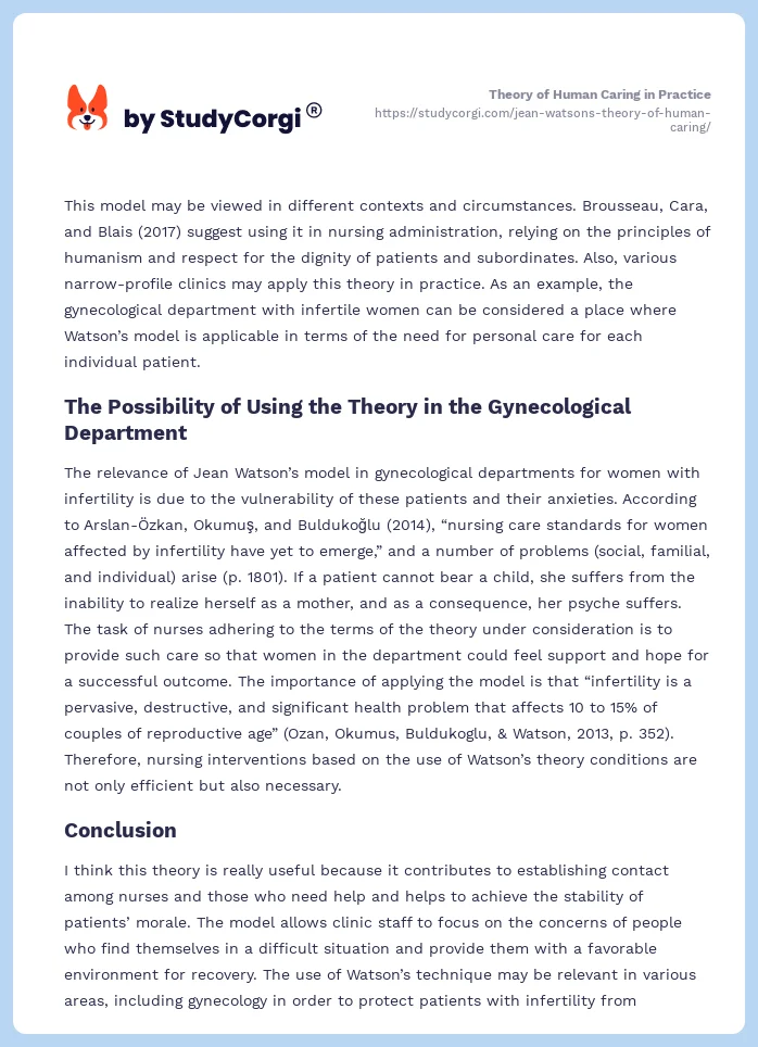 Theory of Human Caring in Practice. Page 2