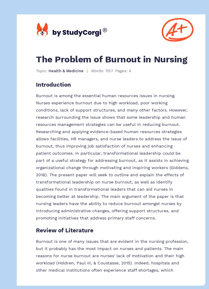 The Problem of Burnout in Nursing. Page 1