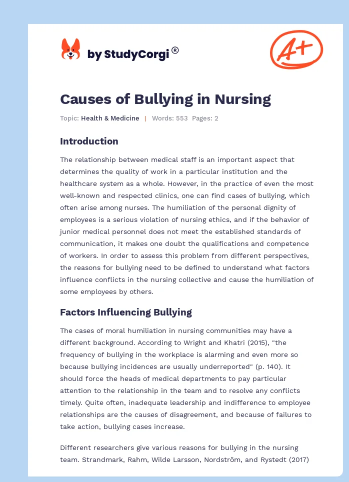 Causes of Bullying in Nursing. Page 1