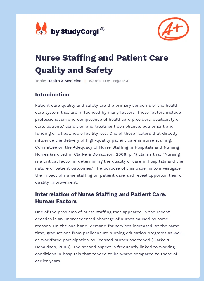 Nurse Staffing and Patient Care Quality and Safety. Page 1