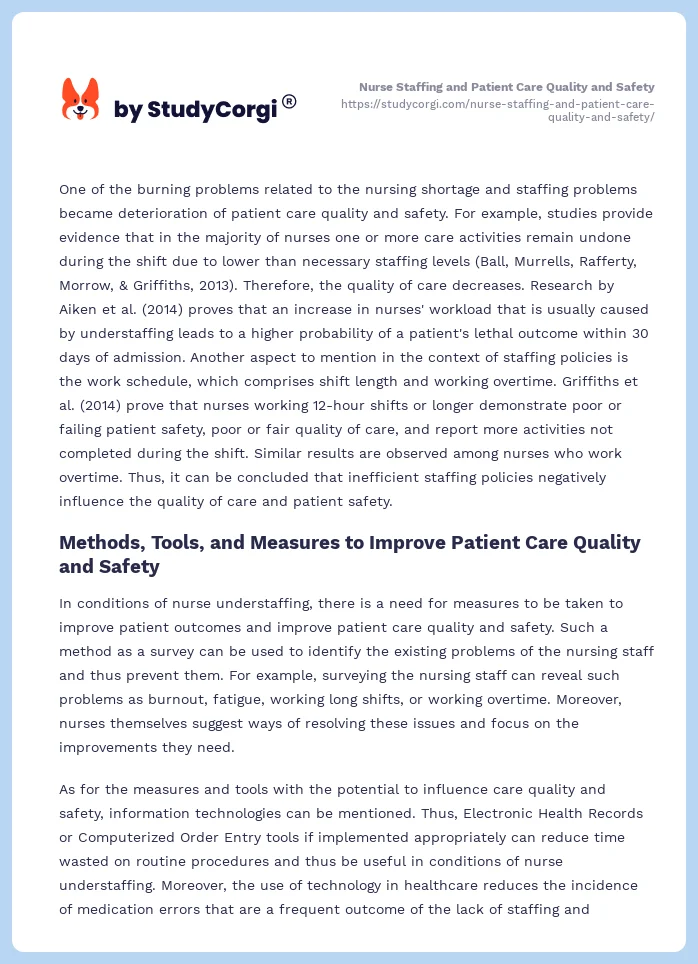 Nurse Staffing and Patient Care Quality and Safety. Page 2
