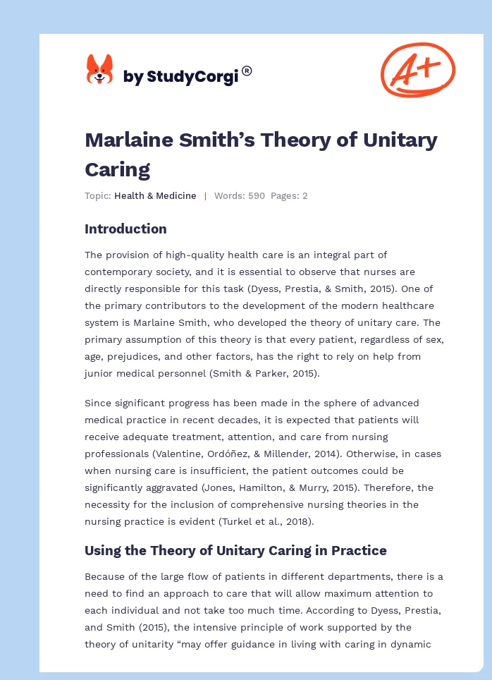 Marlaine Smith’s Theory of Unitary Caring. Page 1