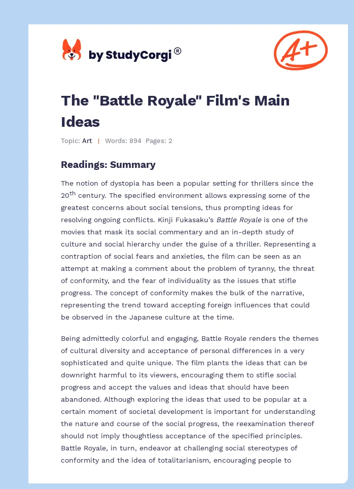 The "Battle Royale" Film's Main Ideas. Page 1
