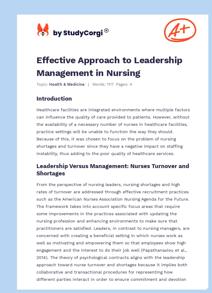 Effective Approach to Leadership Management in Nursing. Page 1