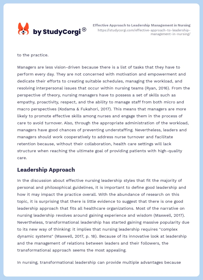 Effective Approach to Leadership Management in Nursing. Page 2