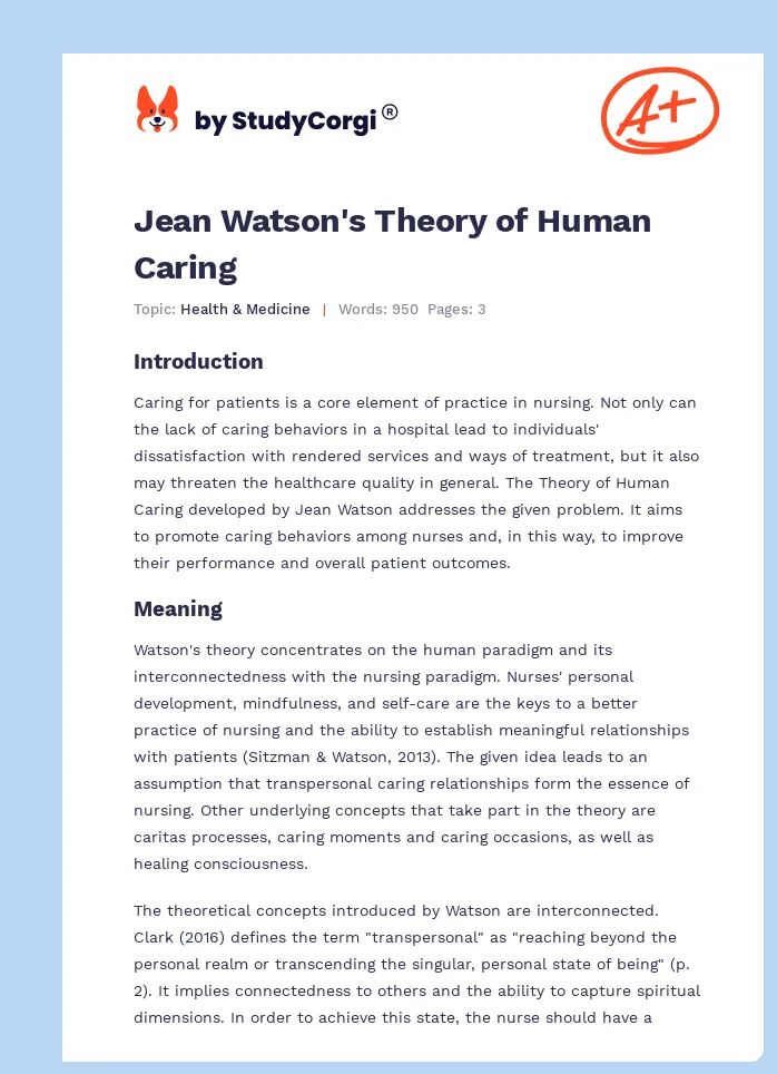 Jean Watson's Theory of Human Caring. Page 1