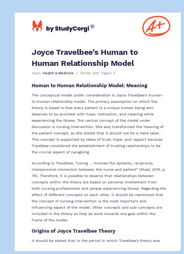Joyce Travelbee’s Human to Human Relationship Model. Page 1