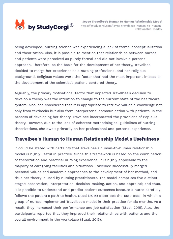 Joyce Travelbee’s Human to Human Relationship Model. Page 2