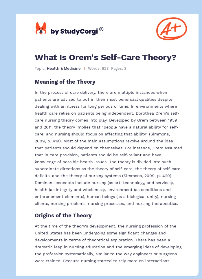 What Is Orem's Self-Care Theory?. Page 1